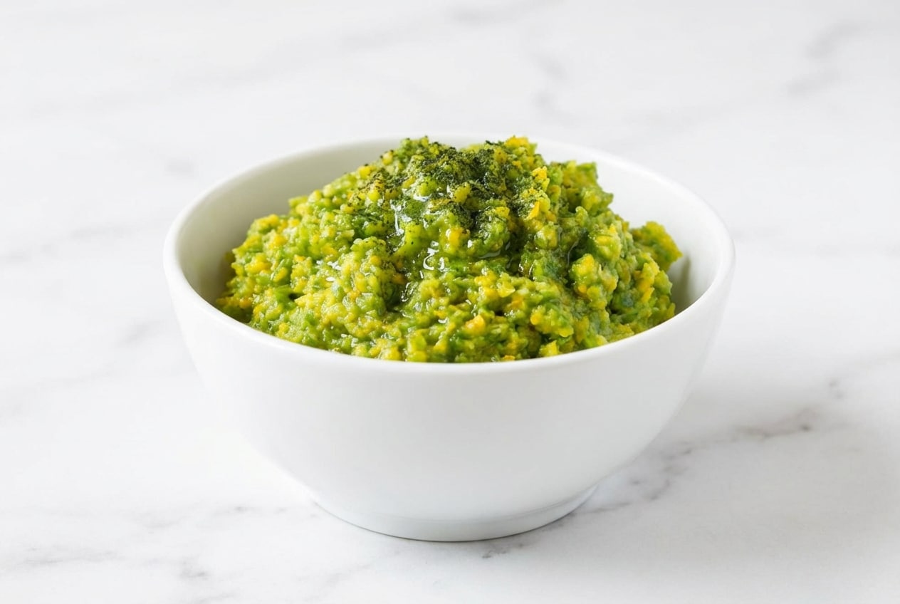 A small glass jar of vibrant green paste for this yuzu kosho recipe, enhanced with powdered kombu and fresh yuzu juice.