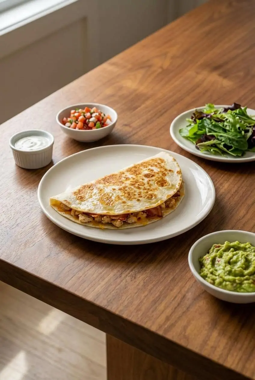 A serving of the High Protein Chicken Ranch Quesadilla on a plate, ready for a healthy lunch or quick weeknight dinner.