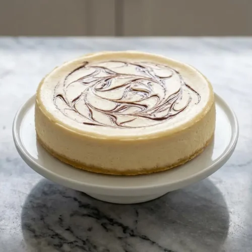 A slice of creamy protein cheesecake on a plate, with a smooth texture from cottage cheese and a golden almond flour crust.
