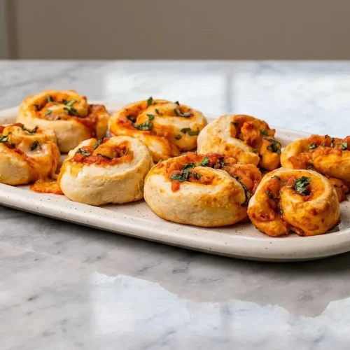 Golden brown high protein pizza rolls filled with mozzarella and pepperoni, made with a special protein-enriched dough.