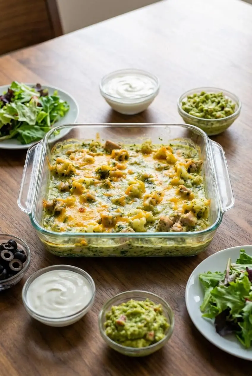 A serving of Keto Mexican chicken casserole on a plate with fresh cilantro, ready to be enjoyed as an easy weeknight meal.