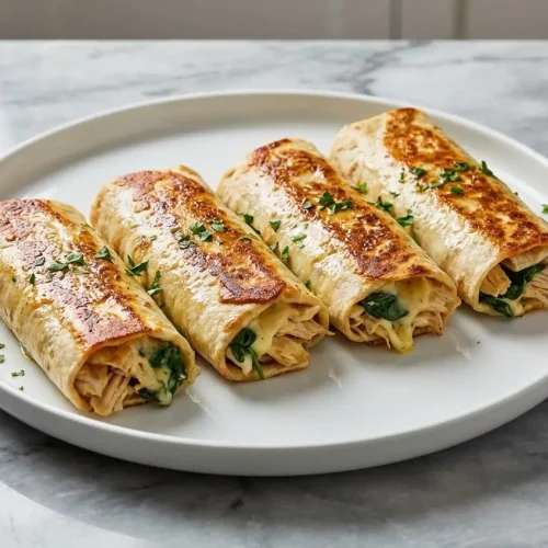 Golden, pan-seared Low Carb Cheesy Garlic Chicken Wraps, sliced to show the creamy filling made with garlic confit butter.