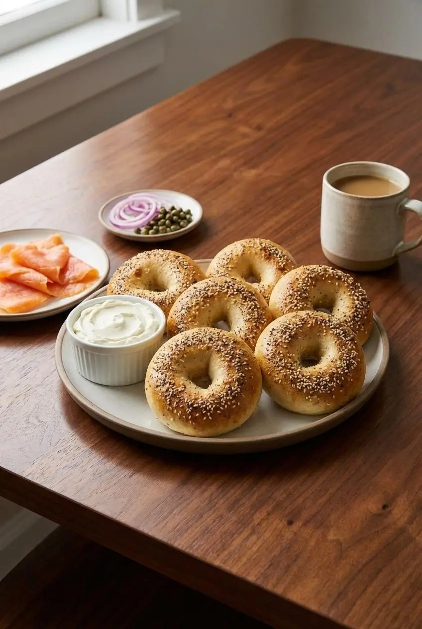 A batch of Sourdough Discard Protein Bagels with Greek Yogurt cooling on a wire rack, ready for serving or meal prep.