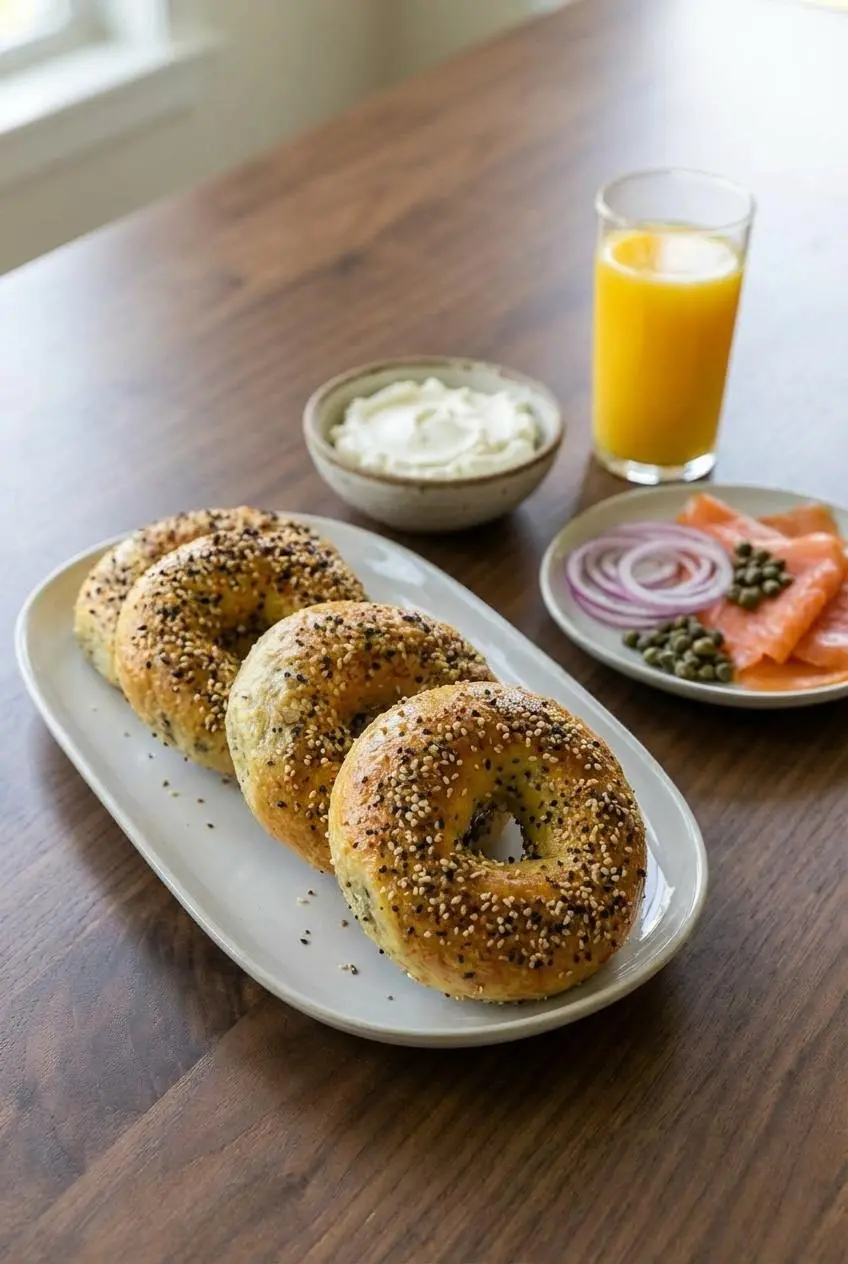 A fresh batch of air fryer protein bagels ready for meal prep, some wrapped and others served with cream cheese for a quick breakfast.