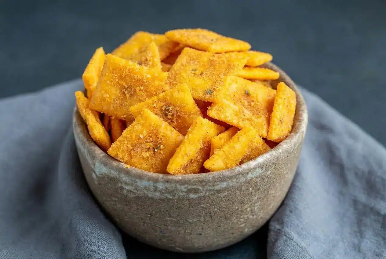 Golden Firecracker Cheez-Its with a zesty cayenne and ranch coating.