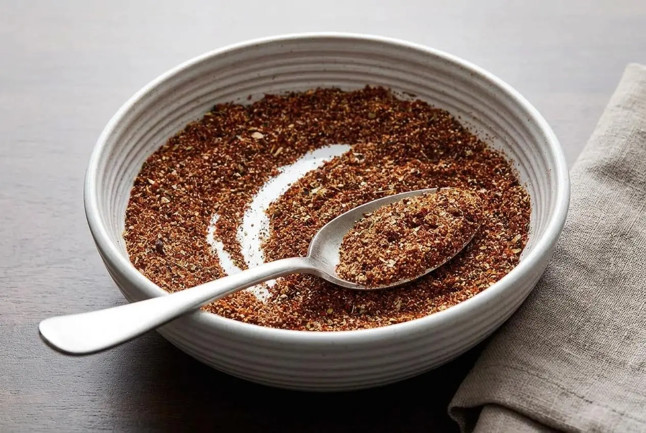 Warm, glossy ground beef seasoned with homemade taco seasoning recipe in a cast iron skillet.