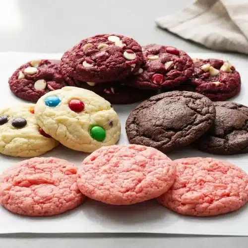 Soft chewy cake mix cookies recipe with golden edges and tender crinkled centers on a cooling rack