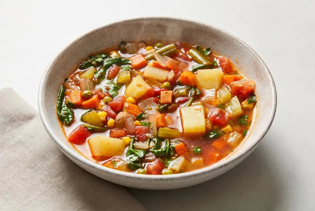Tender carrots, potatoes, green beans, and spinach in a rich broth for this comforting vegetable soup recipe.