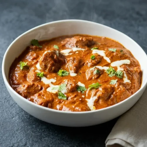 Charred chicken tikka masala simmered in a creamy, spiced tomato sauce with fresh cream and coriander.