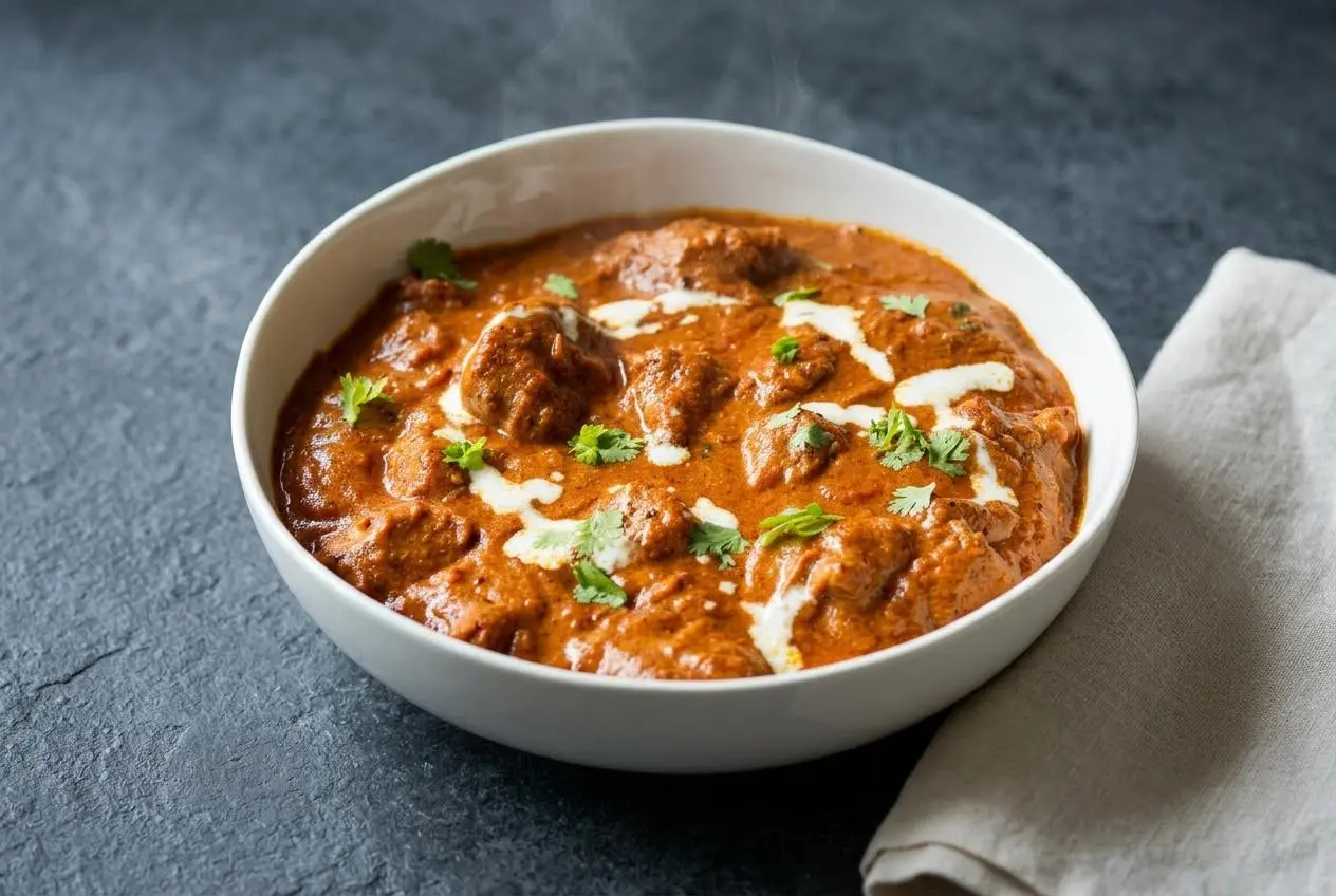 Charred chicken tikka masala simmered in a creamy, spiced tomato sauce with fresh cream and coriander.