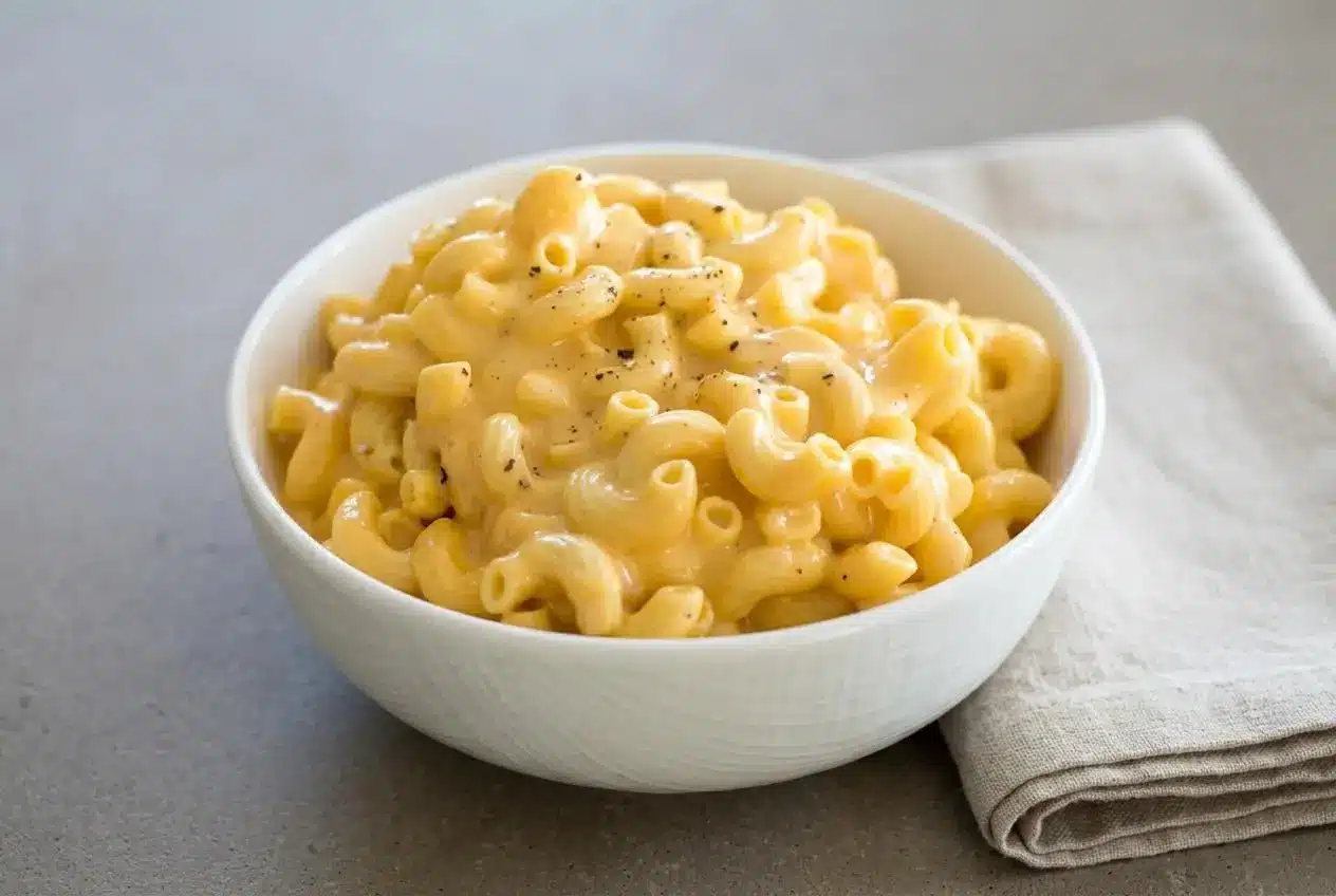 Creamy crockpot mac and cheese with tender elbow noodles coated in a rich, glossy cheddar sauce.