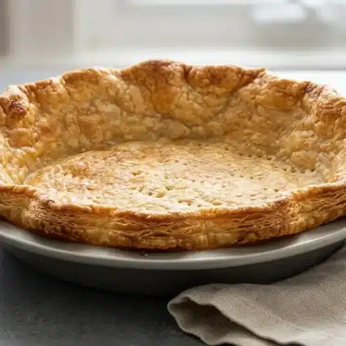 Flaky golden gluten free pie crust with a crisp crimped edge baked to tender perfection.