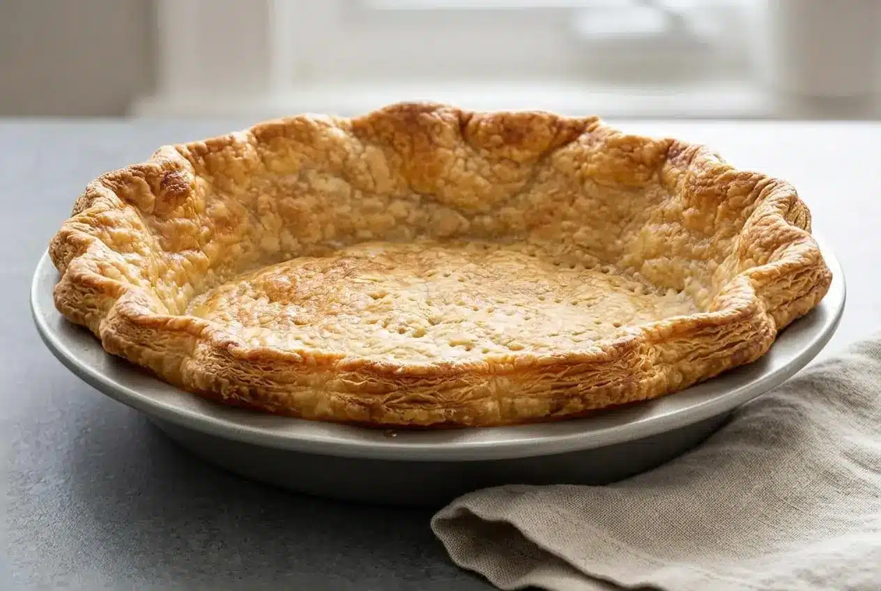 Flaky golden gluten free pie crust with a crisp crimped edge baked to tender perfection.