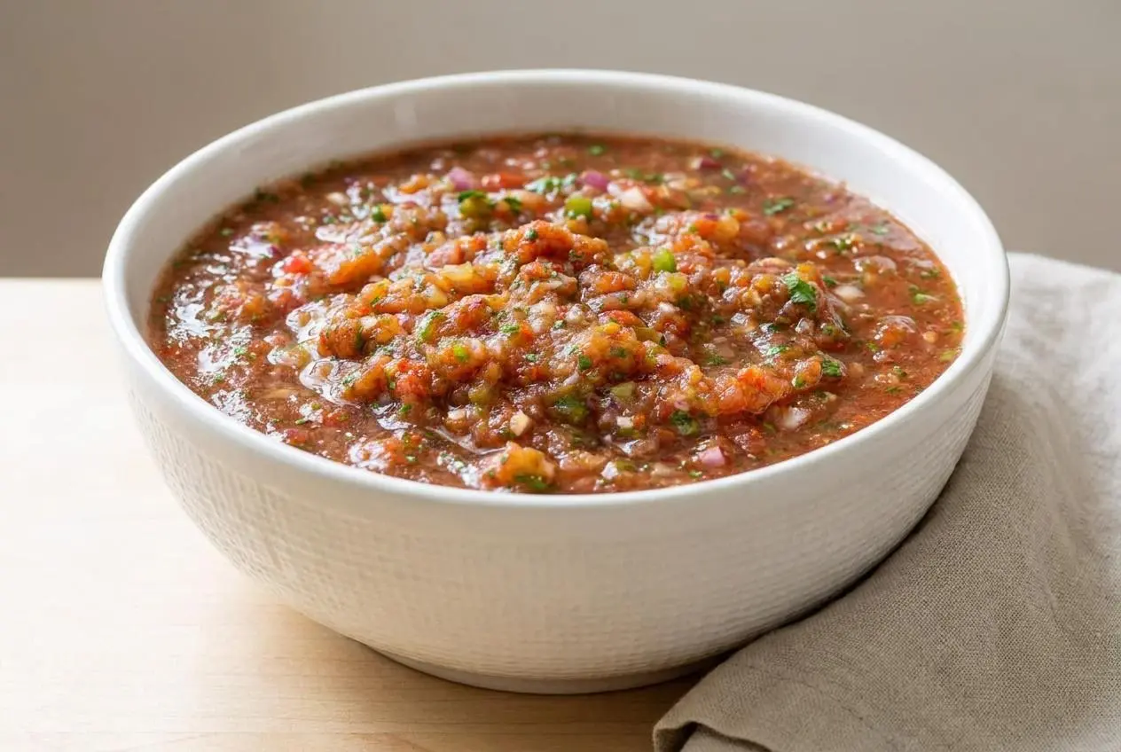 Glistening restaurant-style salsa recipe with a thick texture, fresh cilantro flecks, and lime juice.