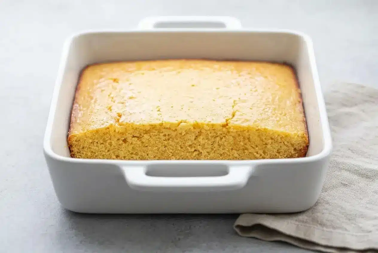 Freshly sliced cornbread recipe featuring a golden baked top, crisp edges, and a tender buttery crumb.