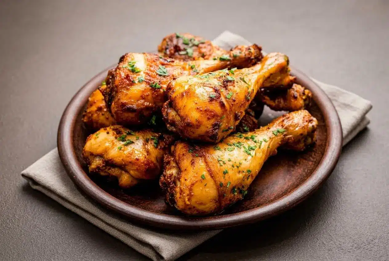 Baked chicken legs with golden crispy skin and savory smoked paprika seasoning.