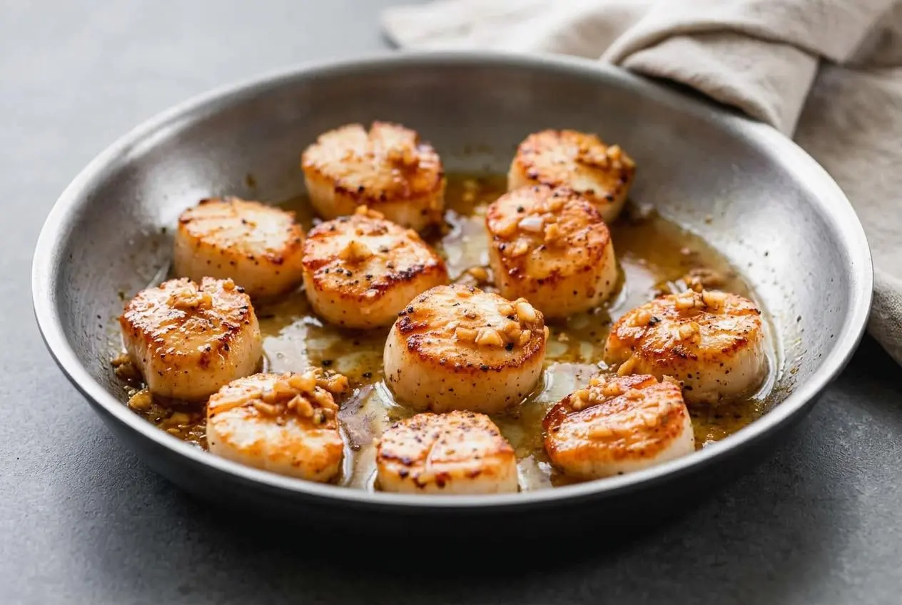 Golden pan-seared scallops from this easy Seared Scallops Recipe with a buttery caramelized crust.