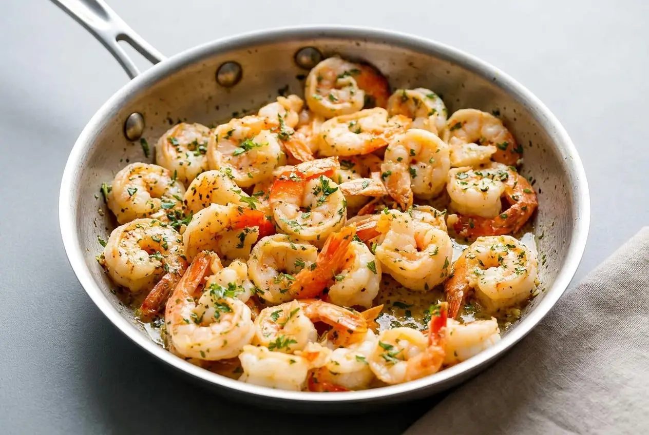Tender pink shrimp scampi recipe tossed in a glossy garlic butter sauce with fresh parsley.
