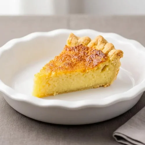 Freshly baked buttermilk pie with a delicate golden top crust and silky custard center.
