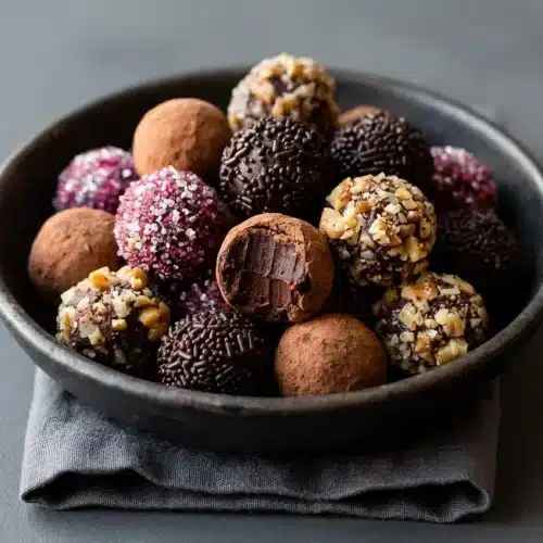 Velvety homemade chocolate truffles recipe with a rich dusted cocoa finish.