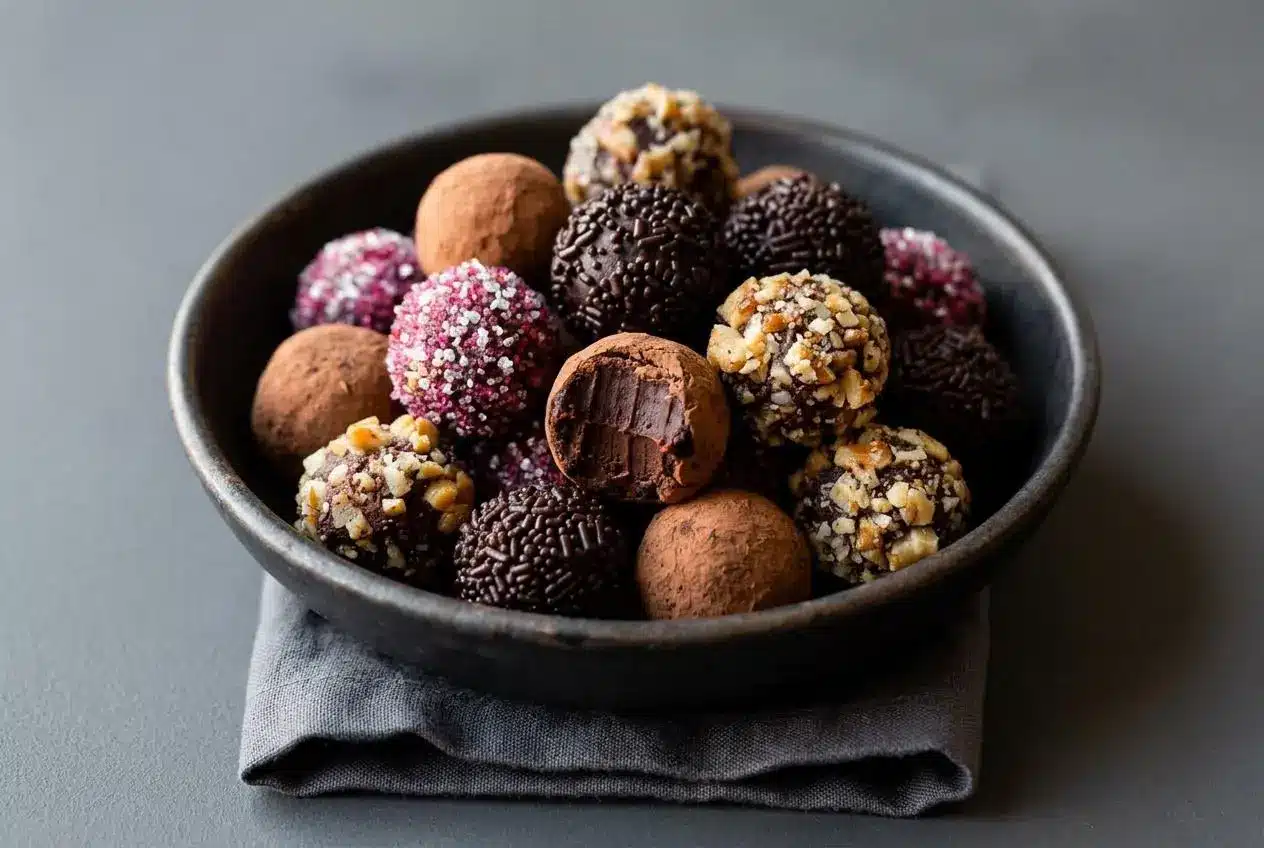 Velvety homemade chocolate truffles recipe with a rich dusted cocoa finish.