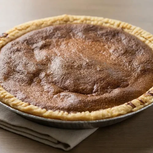 Baked egg pie recipe with silky custard and a deeply caramelized golden brown bakery style top.