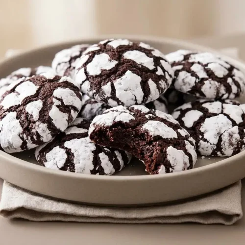 Chocolate crinkle cookies recipe with crisp powdered sugar cracks and rich fudgy centers.