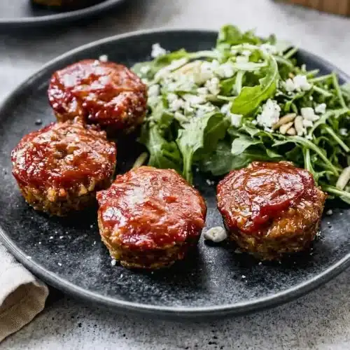 Glazed portions from this mini meatloaf recipe baked with sweet ketchup topping and tender rounded tops.