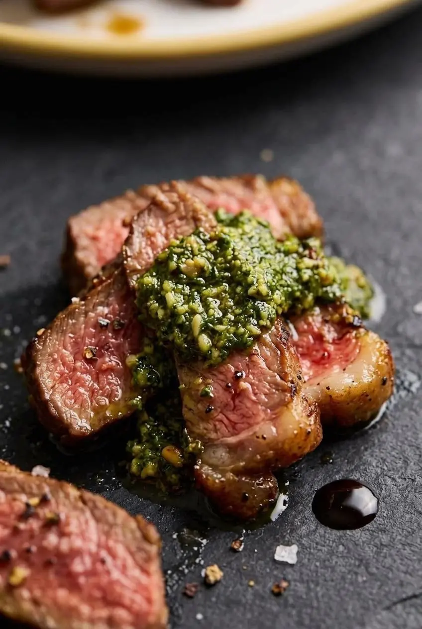 Close-up of rendered diamond-scored fat cap on picanha steak bubbling over hot grill grates.