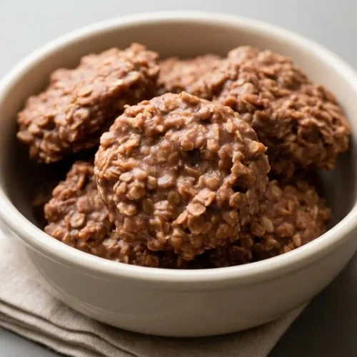 Fudgy chocolate peanut butter oat mounds with a rich finish from this classic no bake cookie recipe.