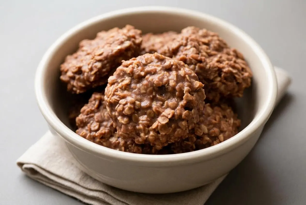 Fudgy chocolate peanut butter oat mounds with a rich finish from this classic no bake cookie recipe.