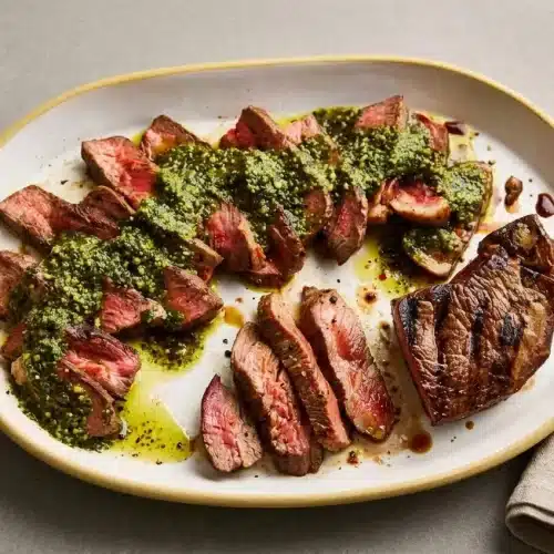 Grilled picanha steak skewered into C-shapes showing a crisp rendered fat cap and juicy pink center.