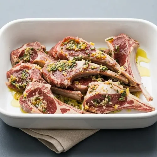 Seared chops prepared with lamb chop marinade, showcasing a deeply browned, herb-crusted exterior.