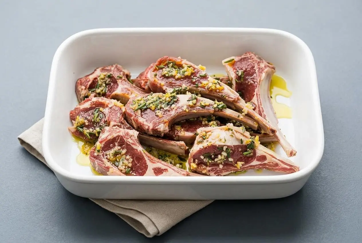 Seared chops prepared with lamb chop marinade, showcasing a deeply browned, herb-crusted exterior.