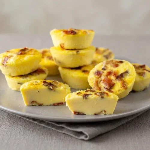 Starbucks egg bites recipe with tender golden tops and crisp bacon specks baked in a gentle water bath.