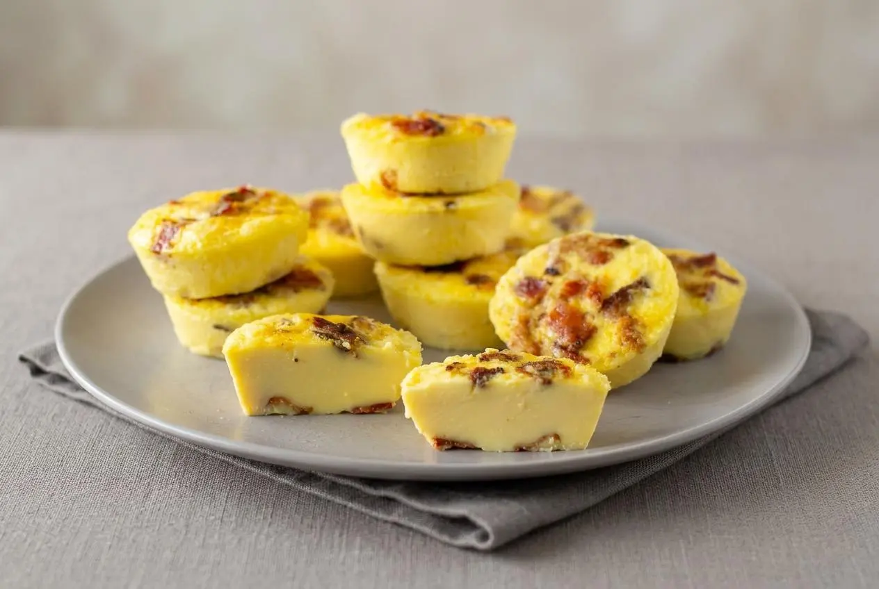 Starbucks egg bites recipe with tender golden tops and crisp bacon specks baked in a gentle water bath.