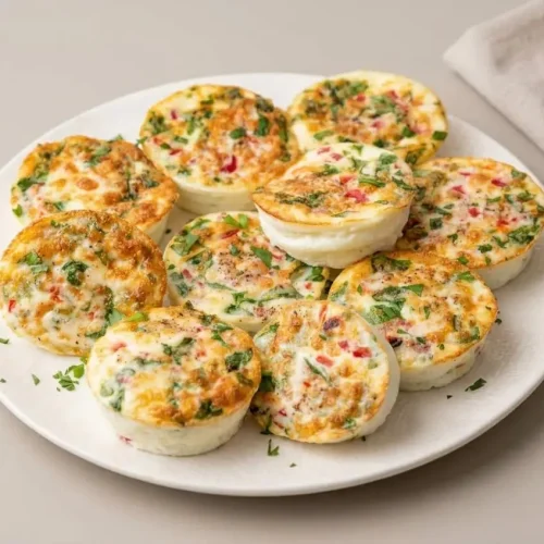 Starbucks egg white bites baked in silicone molds with velvety centers and roasted red pepper specks.
