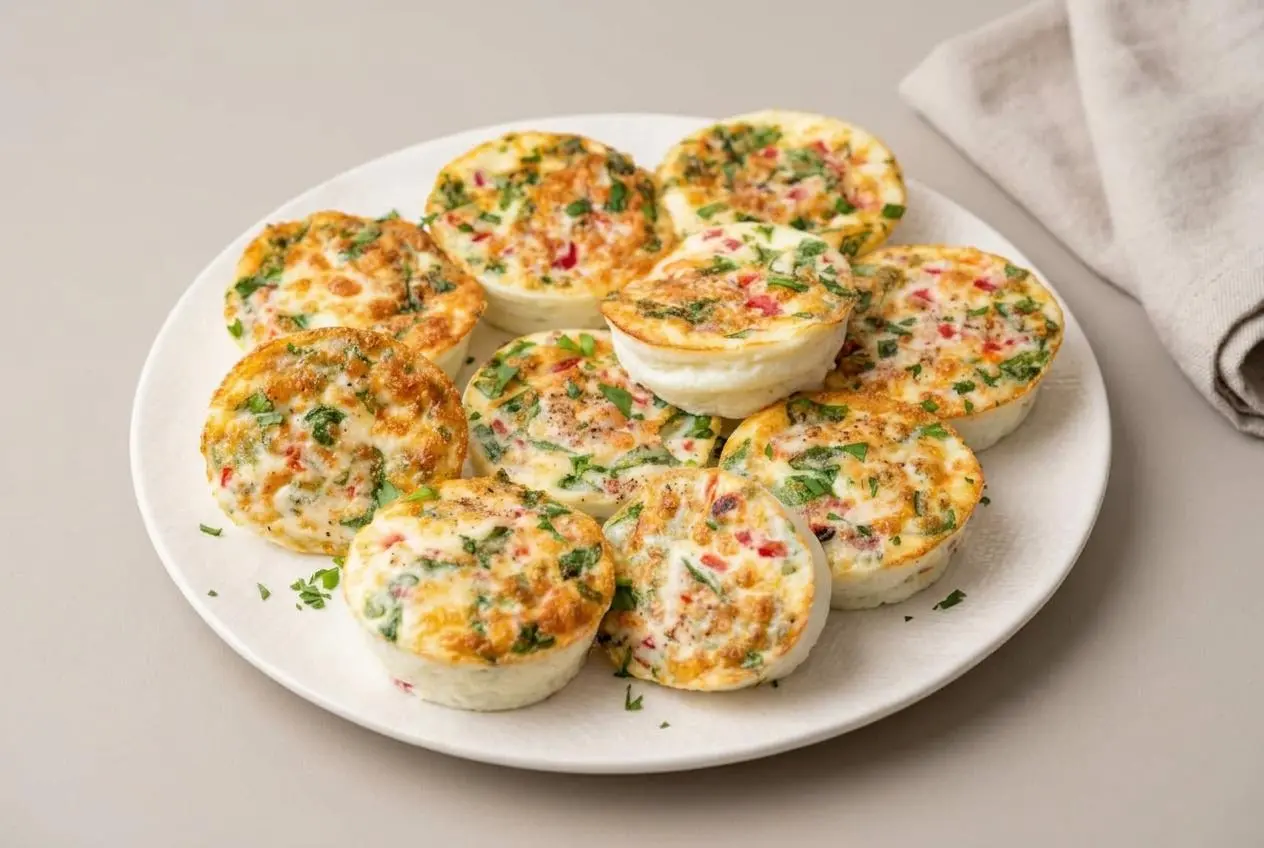 Starbucks egg white bites baked in silicone molds with velvety centers and roasted red pepper specks.