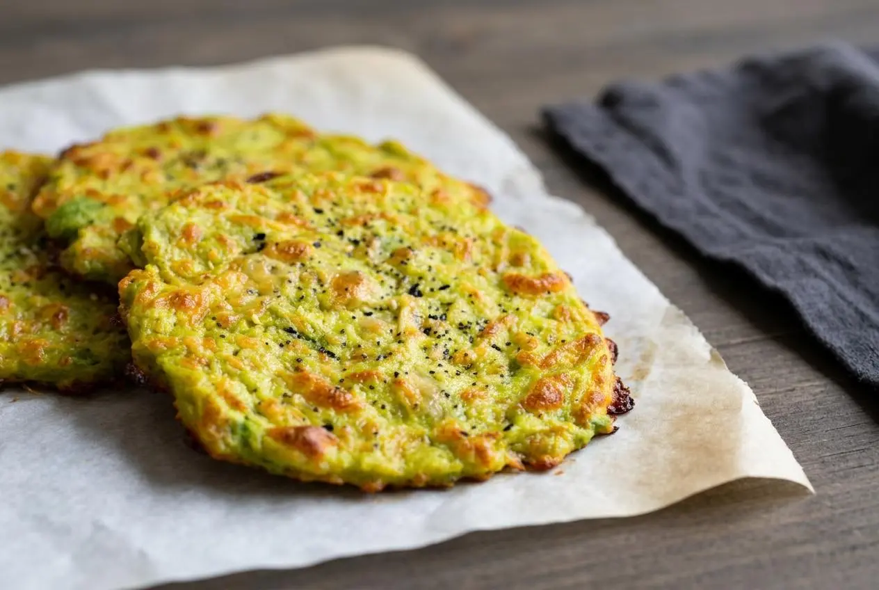 Baked 3 ingredient avocado bread rounds with golden crisp cheese edges and tender green-flecked centers.