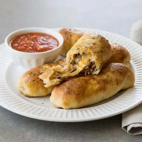 Cheesy taco sticks baked golden brown with seasoned ground beef and melted cheese.
