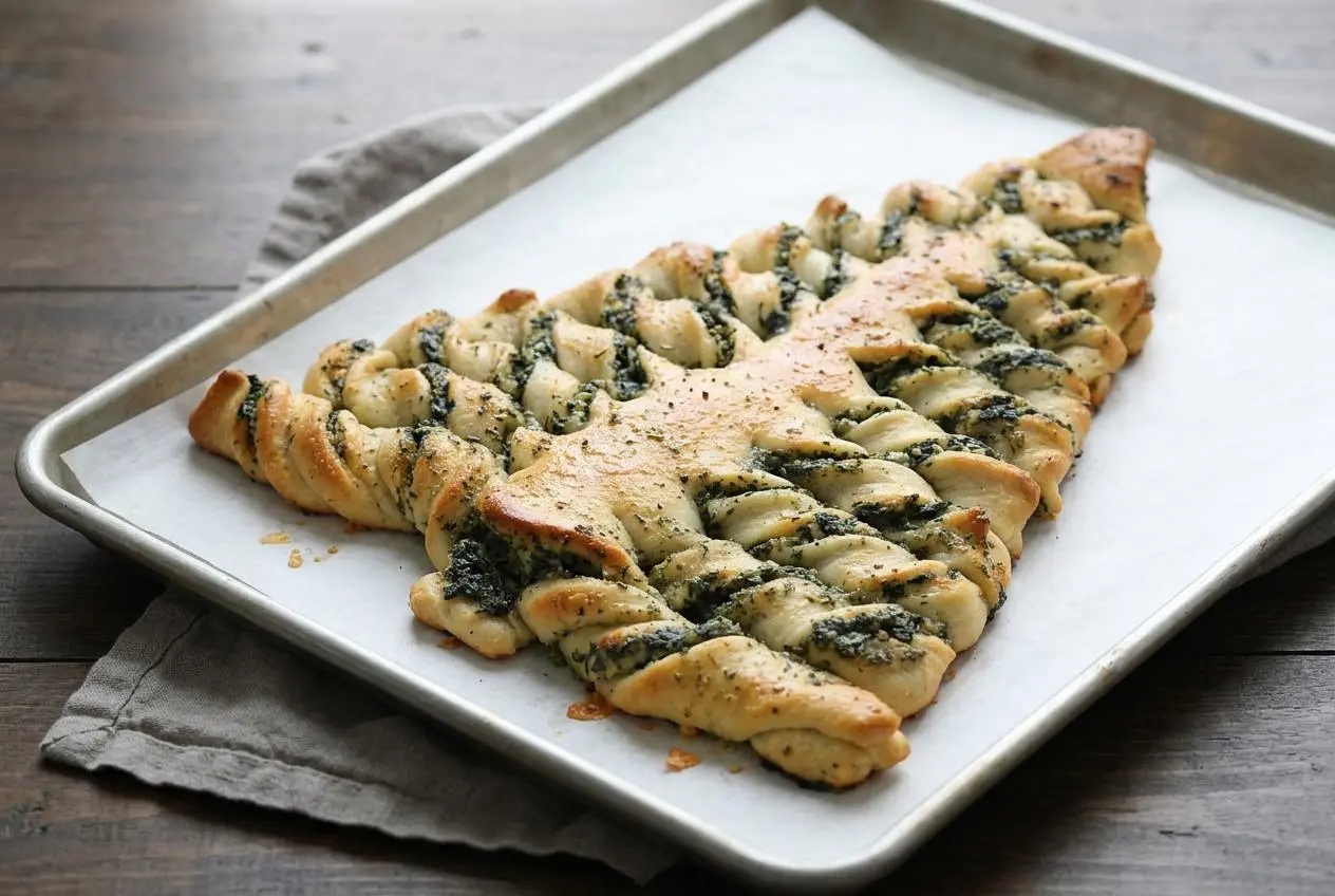 Golden christmas tree spinach dip breadsticks brushed with glossy garlic herb butter and stuffed with creamy cheese filling.