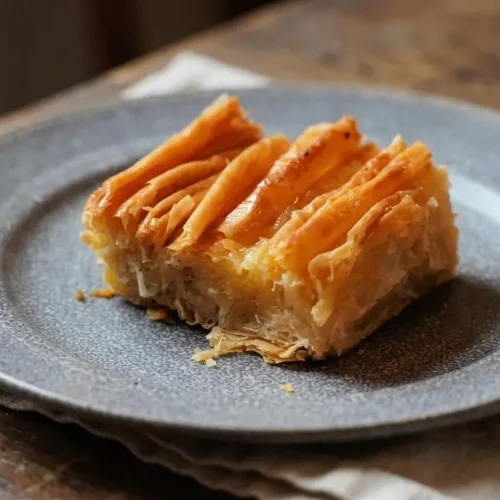 Baked phyllo crinkle cake with shatteringly crisp golden accordion folds and a glossy sugar syrup finish