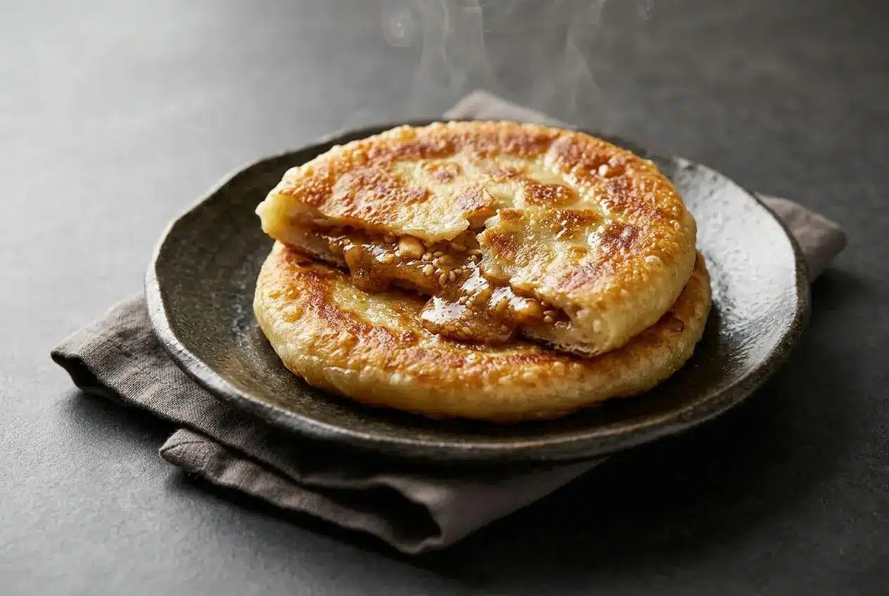 hotteok recipe finished dish with a golden topping