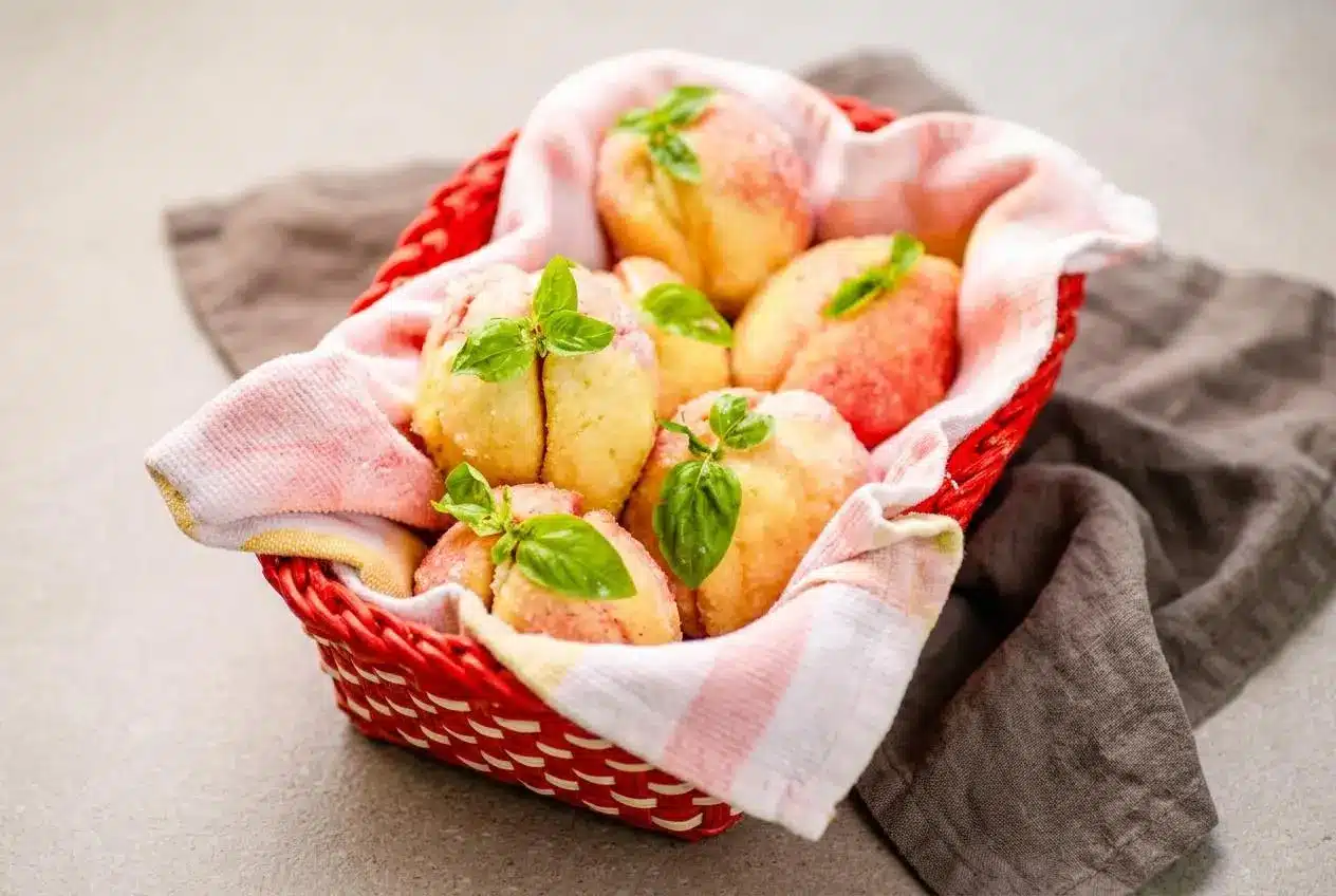 italian peach cookies finished dish with a golden topping