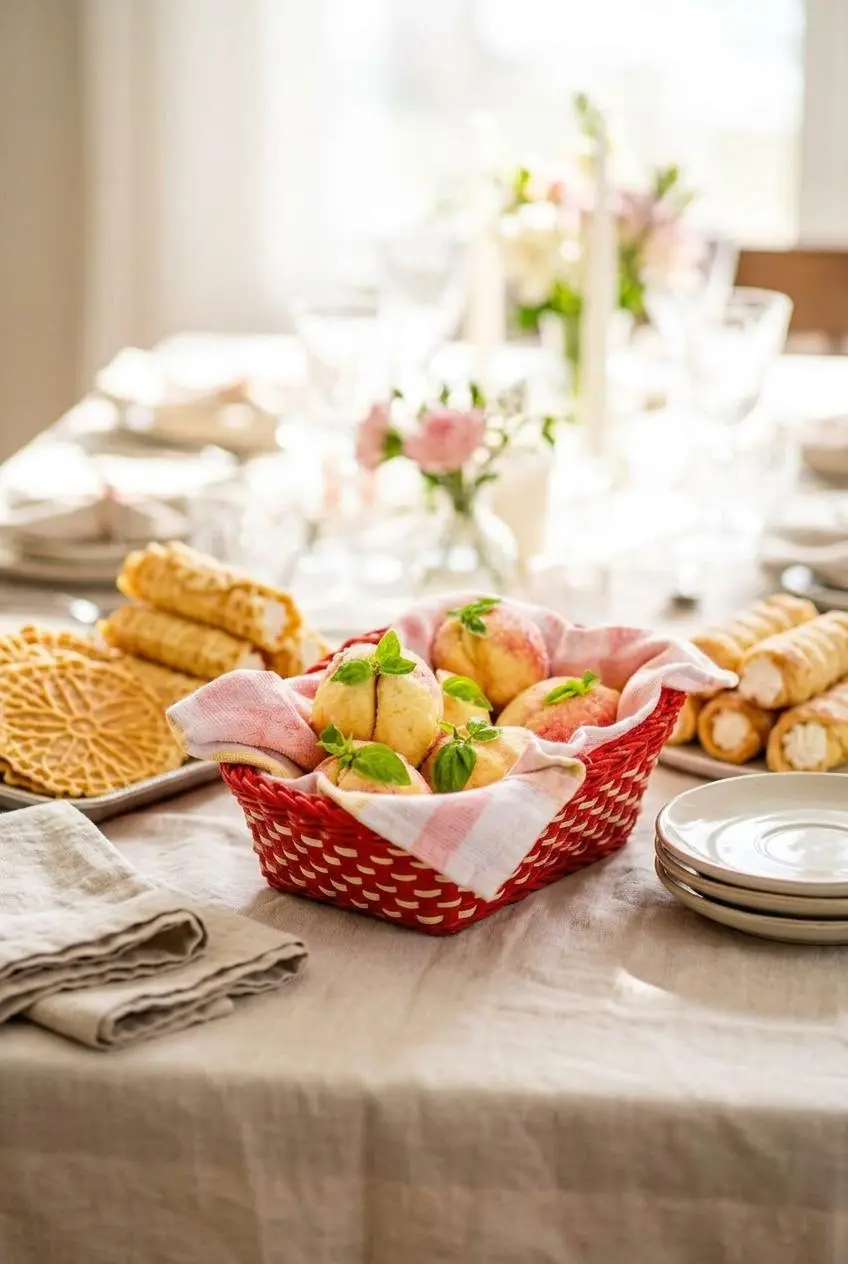 italian peach cookies served in a simple meal setting