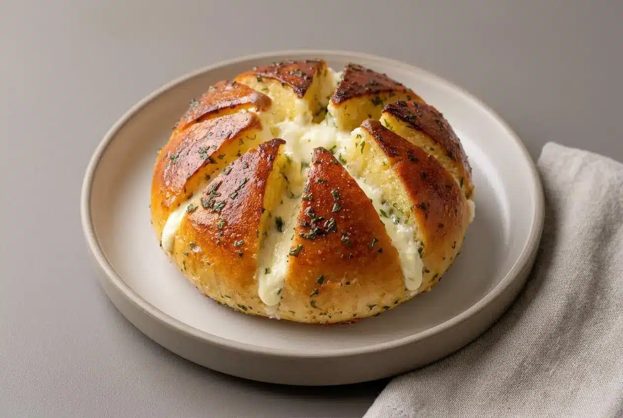 Golden baked korean cream cheese garlic bread with a custardy herb crust and rich cream cheese center.